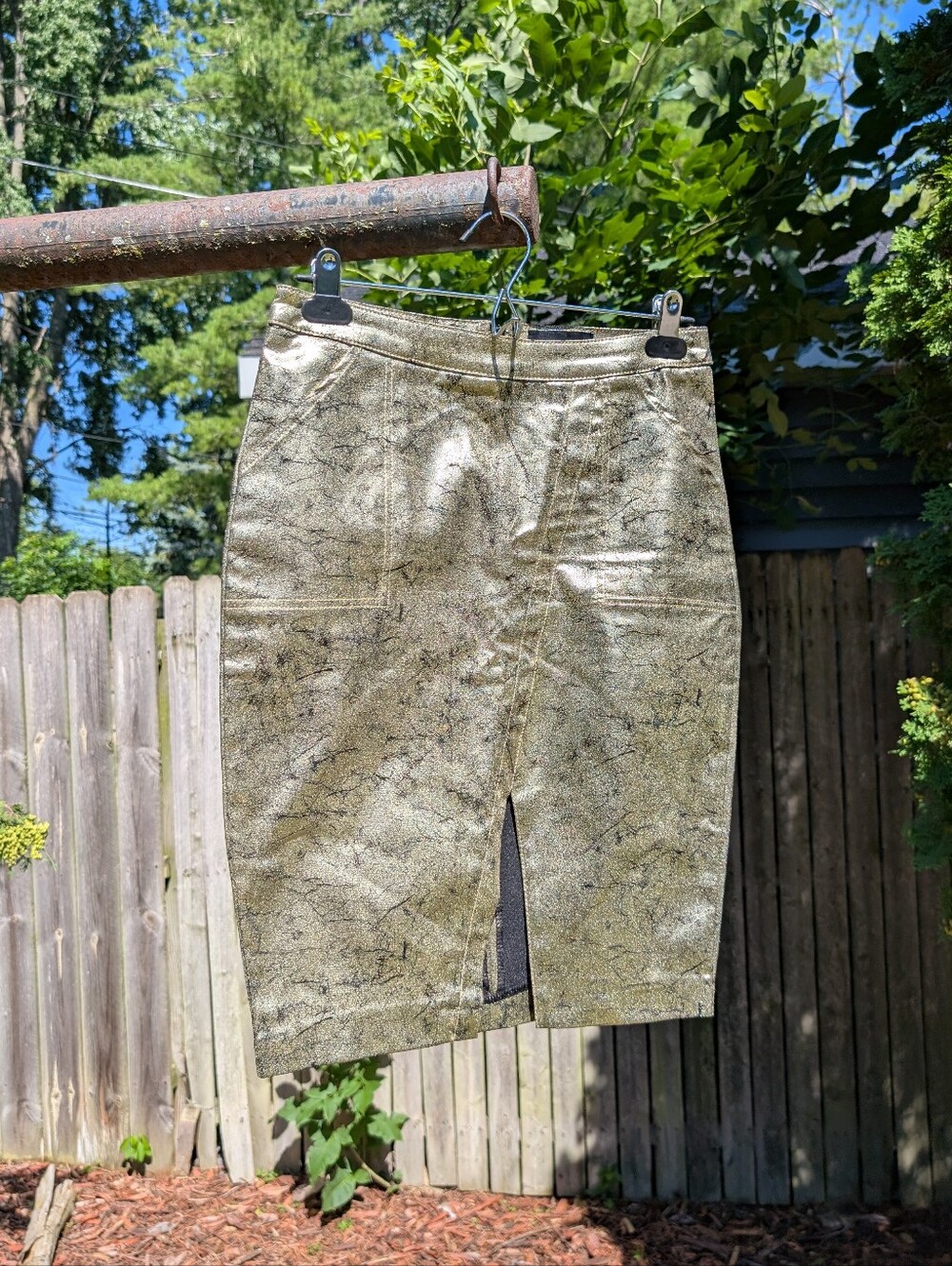 Mohito Denim Collection Crackled Gold Pencil Skirt Size 37 (Medium)